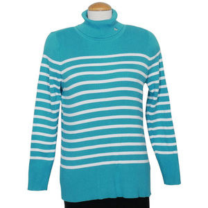 Striped Cotton Logo Ribbed Turtleneck Sweater 2X